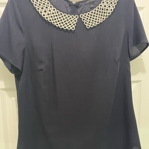 Elegant Navy Ann Taylor Top with Cream Collar Sz 6